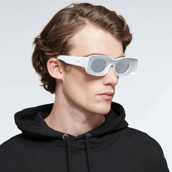 Loewe Women Sunglasses White Grey Silver Mirror Rectangle LW40033I 21C BRAND NEW Loewe Smoke Mirror Rectangular Unisex Sunglasses LW40033I  main image 4